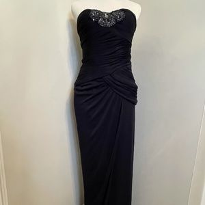 Navy gown with beaded embellishment